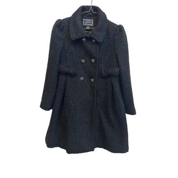 Rothschild Black Peacoat Holiday Coat Girls Small 7 8 Button Up Sparkle Boucle - Picture 1 of 9